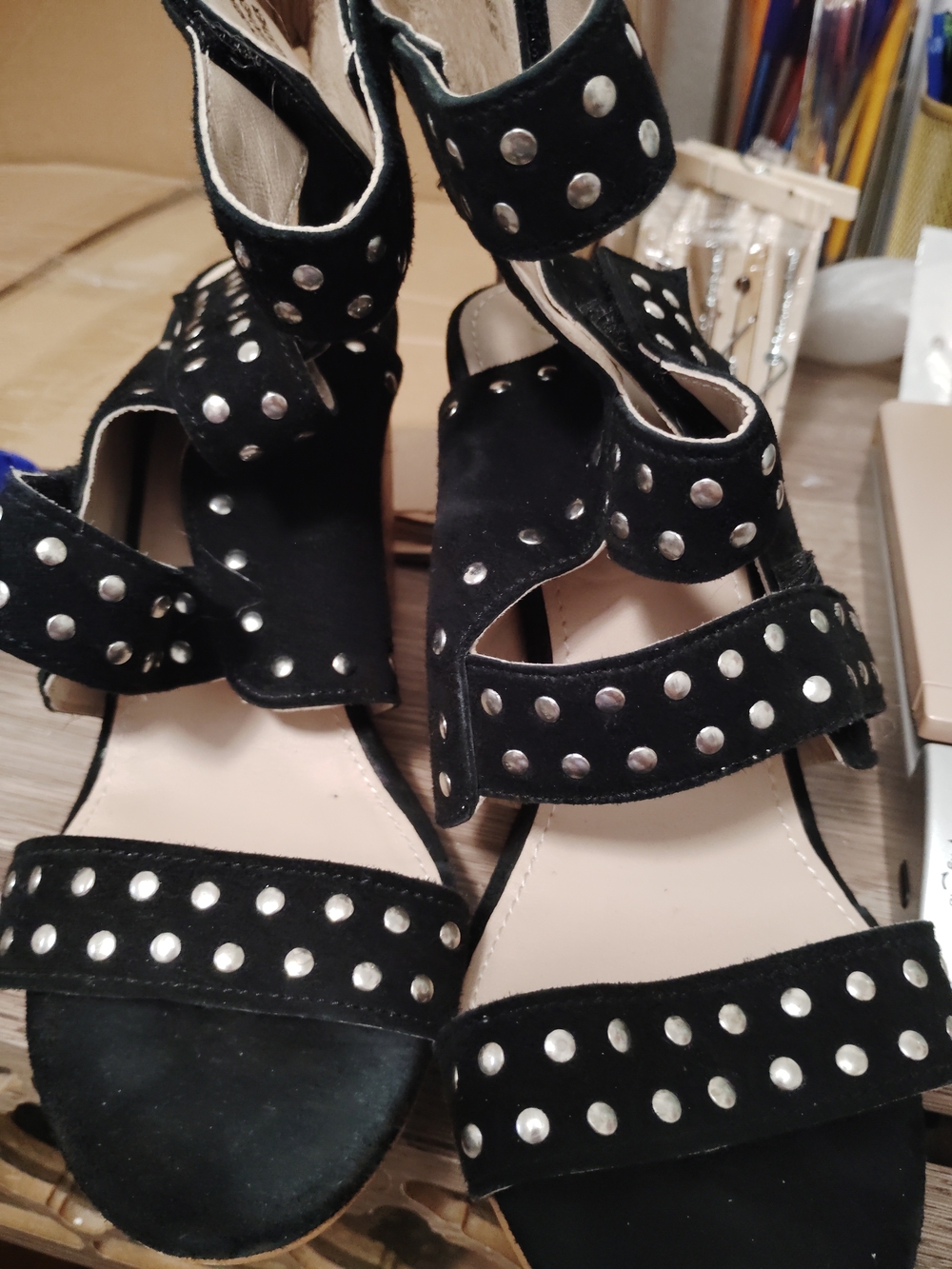 rebels Black Studded Ankle-Strap Sandals